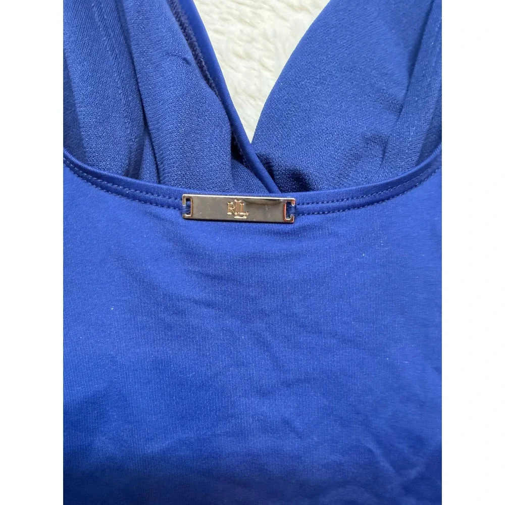 Lauren Ralph Lauren Swimsuit Women XXL Blue Surplice‎ Ruched One Piece NWT